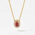 Elegante collar de acero de titanio dorado con gema rosa ovalada y micro cristales - Estilo de gema rosa ovalada dorada (KDD373)