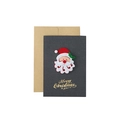 Grey felt 3D Santa Claus Christmas card with brown envelope and gold Merry Christmas text - Grey-Santa