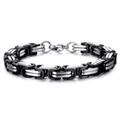 Two-tone silver and black Byzantine steel bracelet with square clasp in a flat layout - 17cm / 8mm Two-Tone Black