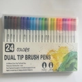 Dual-tip 24-color watercolor marker set with brush and fine points in clear case - Old Style White Barrel 24 Colors (Hard Case)