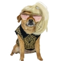 Peluca dorada ondulada para mascotas con gafas rosas y chaleco de leopardo - Extensión de cola de caballo / Dorado