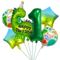6-teiliges Dinosaurier Ballon-Set mit grünem Dino und Zahl Eins für Geburtstagsdeko - Dino Geburtstag Set 1