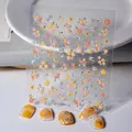 Embossed floral nail stickers with yellow and blue flower patterns for luxury manicure - Orange Yellow Blue Tone Floral Style (FEB-733)