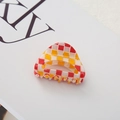 Close-up of small checkered hair claw clip with red yellow and white mosaic pattern - Orange Small Checkerboard 4.5cm