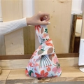 Japanese floral cotton linen wrist bag with orange plant patterns on off-white fabric - Green Leaves and Red Flowers