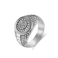 Mens hip hop style stainless steel ring with micro paved white zircon stones and silver finish - Size 8 / Steel