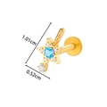 Titanium gold lip stud featuring a blue zircon star design with dimension labels - Blue Star Style (T2534-2#) / Gold