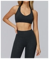 Nahaufnahme von meliertem Yoga-BH und Leggings mit hoher Taille aus elastischem Funktionsstoff - S / Tintenschwarz Meliert