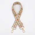Close-up of bohemian geometric woven purse strap with gold-tone swivel hooks - A1 Pattern - Gold Buckle