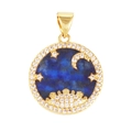 Gold plated lapis lazuli pendant featuring zircon celestial sun moon and stars patterns - Sun Moon Star-Lazurite
