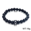 8mm black lava and matte stone beaded bracelet with square letter V charm and 19g weight - Letter V Style (KB122544-Z) / 8mm