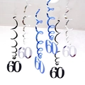 Set of 6 metallic blue and silver hanging swirls with number 60 for birthday parties - 60th Birthday (Blue Silver Black) / 6 Pieces Set