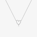 Minimalist S925 sterling silver heart pendant necklace with shimmering pave crystals - Necklace / White Gold