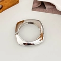 Minimalist silver mirror polished square-round hinged bangle with high gloss finish - Thick Square-Round Geometric Hinged Bangle (SL337) / Silver