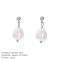 Silver stainless steel earrings with 12x10mm drop freshwater pearls in a minimal style - Steel