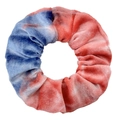 Blue and red tie-dye velvet scrunchie featuring gradient colors and soft texture - Blue Red