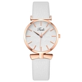 Minimalist women's watch with leaf textured dial, rose gold case and white leather strap - White