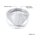 Signet ring in polished silver stainless steel with 12x10mm flat surface and 4.4g weight - US 6 / Oval Signet Style / Steel