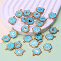 Sky blue enamel alphabet charms with gold hexagonal frames and heart patterns - Hexagon Alphabet Set (DY147) / Set of 26 / Style 59 Blue Hexagon