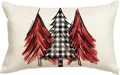 Linen Christmas pillowcase with red watercolor trees and black buffalo plaid tree pattern - Style D (Single-sided)