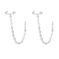 Silver zircon ear cuff and stud set with sleek dangling chains and sparkling stones - Silver with White Gemstone Ear Cuff Chain Earring