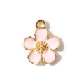 Pink enamel flower charm with gold-plated finish and floral detail for DIY jewelry making - Pink (Gold Plated)