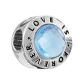 Silver plated bead charm with light blue crystal and Love Is Forever engraving - Normal Specification / Silver Sky Blue Rhinestone (006)