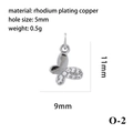 Silver butterfly charm in rhodium-plated copper with zircon stones, 11mm x 9mm size - Type O-2 (Butterfly) / Silver