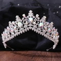 Detailed close-up of luxurious silver bridal crown featuring shimmering AB rhinestones - Dense Silver AB Rhinestones