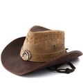 Cappello da cowboy western in finta pelle marrone invecchiata con placca di metallo - M (56-58cm) / Marrone Patchwork (01)
