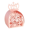 Scatola di caramelle nuziale rosa tagliata al laser con fiori e chiusura a corona - Rosa