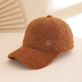 Caramel brown fuzzy lamb wool baseball cap with silver metal M logo for winter wear - M (56-58cm) / Caramel M Label