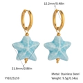 Boucles d'oreilles dorées en acier inoxydable avec pendentif étoile de mer bleu clair - Étoile de Mer Bleu Clair (YYE025159)
