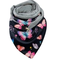 Warm butterfly print triangle scarf with soft grey fleece lining and metal clip - 56-Various Butterflies