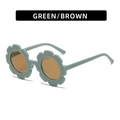 Flower shaped kids sunglasses in matte mint green frame with brown tinted round lenses - Matte Grass Green Frame Brown Lens