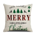 Beige linen Christmas pillowcase with Merry Little Christmas text in red plaid font - Beige Merry Christmas Plaid Text/22YM13-30