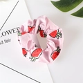 Pink floral scrunchie with red strawberry pattern and long ribbon for women hair styling - 09# Pink Carrot