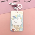 Portatessera a forma di papera con clip a stella, campanello e tema gelato blu - Anatra Gelato + Ciondolo Inglese Bianco