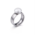 Minimalist hammered silver steel ring featuring a large white pearl inlay detail - Steel 6mm Wide (KR46049-K)
