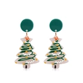 Cute acrylic Christmas tree earrings with festive green, yellow, and red painted details - Wavy Christmas Tree
