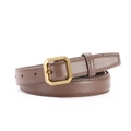 Women's slim brown leather belt featuring a geometric gold hexagonal buckle - 110cm / Brown
