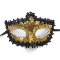 Demi-masque de bal masqué luxueux avec paillettes dorées et strass argentés brillants - Style Ruban à Bord Pailleté / Doré