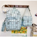 Dreiteiliges Schulranzen-Set mit blauem Karomuster inklusive Rucksack und Federtasche - Rucksack, Umhängetasche Und Federmäppchen / Grün