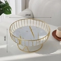 Nordic gold fruit tray with white marble base, 27cm diameter circular metal frame - Large/White Marble Pattern/PVC Base