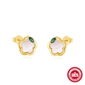 S925 sterling silver floral earrings with white petals and green marquise gems - Gold Flower Multicolored Gemstone