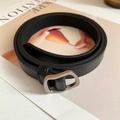 Minimalist black leather waist belt featuring a matte silver D-ring buckle and stitching - 68# Waist Chain - Black
