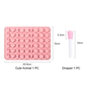 Pink silicone animal candy mold set with bunny and cat shapes including one dropper - Rabbit Carrot Mold + Dropper