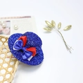Miniature blue sequin hat detail with red, white, and blue ribbons for Independence Day - 10CM Hair Clip (Human Wear) / Blue Sequin Base with Red White Blue Bow