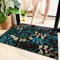 Absorbent bath mat with blue and green leaf patterns on a dark brown non-slip background - Nordic-101