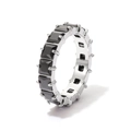 Polished silver eternity ring with square-cut black gemstones in a channel setting - Platinum Plated - Black Zirconia